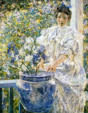  flowers - Woman on a Porch with Flowers lady Robert Reid